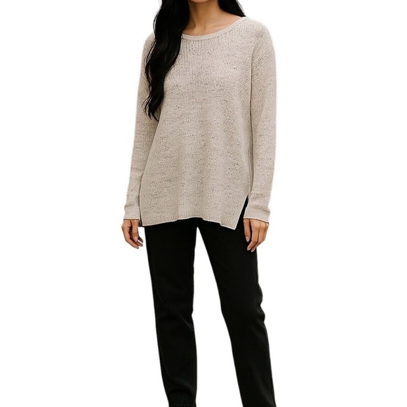 Eileen Fisher Organic Cotton Blend Neutral Lightweight Knit Sweater Women Sz XL - Picture 1 of 8